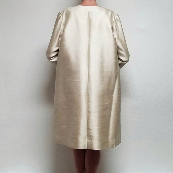 50s Rare Vintage Cream Peach Raw Silk Satin Knit Boxy Frog Clasp Opera Coat - Picture 3 of 14